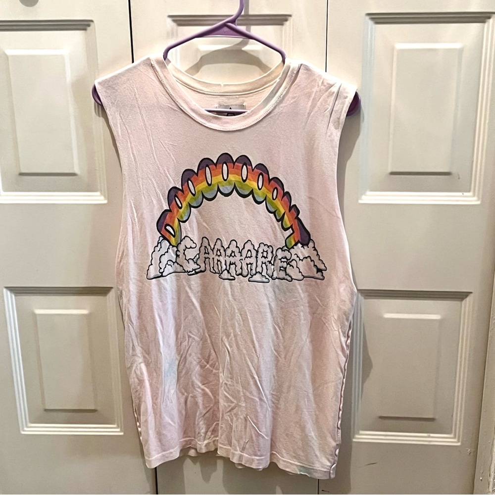 Vintage Unif don’t care rainbow cutoff tank top